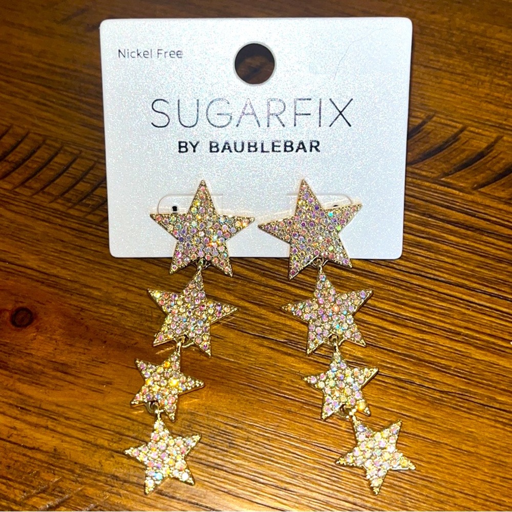 BRAND NEW Sugarfix by Baublebar Gold Drop Star Earrings with rhinestones